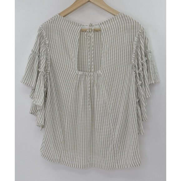 Chelsea & Theodore Striped Flowy Ruffle Sleeve Tie Back Blouse M Boho Peasant - Picture 2 of 10